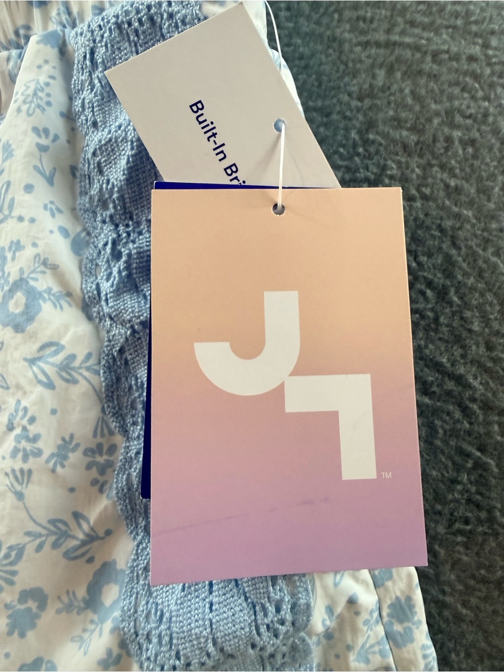 JoyLab - Light Blue Floral on White Athletic Shorts with Blue Lace Trim - Picture 4 of 11